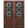 96" Tall 1-Panel 2/3 Lite Contempo Fiberglass Double Entry Door with Knotty Alder Wood Grain