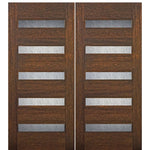 72"X80" Contemporary 5-Lite Horizontal Lite Mahogany Wood Double Entry Door
