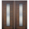 96" Tall 1-Lite Vertical Contemporary Style Mahogany Wood Double Entry Door