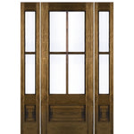 4-Lite 1-Panel True Divided Lite (TDL) Mahogany Wood Entry Door with Two Sidelites