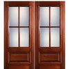 80" Tall  4-Lite 1-Panel True Divided Lite (TDL) Mahogany Wood Exterior Double Doors with Raised Moulding
