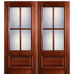 80" Tall  4-Lite 1-Panel True Divided Lite (TDL) Mahogany Wood Exterior Double Doors with Raised Moulding
