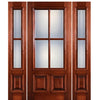 36"x 80"4-Lite 2-Panel True Divided Lite (TDL) Mahogany Wood Entry Door with Raised Moulding  and Two Sidelites