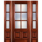 36"x 80"6-Lite 2-Panel True Divided Lite (TDL) Mahogany Wood Entry Door with Raised Moulding  and Two Sidelites