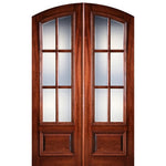 Pre-hung 96" Tall 6 Lite Arch Top True Divided Lite (TDL) Mahogany Wood Entry Double Doors
