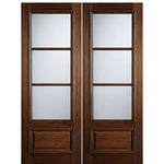 96" Tall 3-Lite 1-Panel True Divided Lite (TDL) Mahogany Wood Entry Double Doors 

