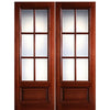 6-Lite 1-Panel True Divided Lite (TDL) Mahogany Wood Entry Double Doors with Raised Moulding 
