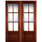 6-Lite 1-Panel True Divided Lite (TDL) Mahogany Wood Entry Double Doors with Raised Moulding 
