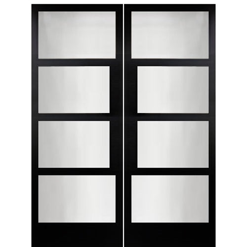 Narrow Profile 4 Lite 2-Block Smooth Fiberglass Entry Double Doors 