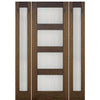 36"X80" Tall Contemporary 4-Lite Mahogany Entry Door with Full Lite Sidelites