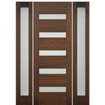 36"x80" Contemporary 5-Lite Horizontal Lite Mahogany Wood Door with Full Lite Sidelites