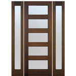 96" Tall Contemporary 5-Lite Mahogany Wood Entry Door with Full Lite Sidelites