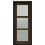 96" Tall Carlo 3-Lite Modern Mahogany Entry Door with Clear or Sandblast Glass