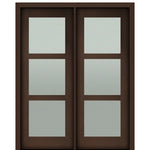 96" Tall Carlo 3-Lite Modern Mahogany Entry Double Door with Clear or Sandblast Glass