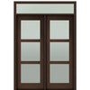 Prehung 96" Tall Carlo 3-Lite Modern Mahogany Entry Double Door with Transom