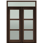 Prehung 96" Tall Carlo 3-Lite Modern Mahogany Entry Double Door with Transom