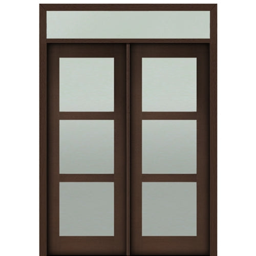 Prehung 96" Tall Carlo 3-Lite Modern Mahogany Entry Double Door with Transom