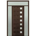 Prehung 36" X 96" Tall Carlo 7-Lite Modern Mahogany Entry Door with Two Sidelite and Transom With Clear Glass