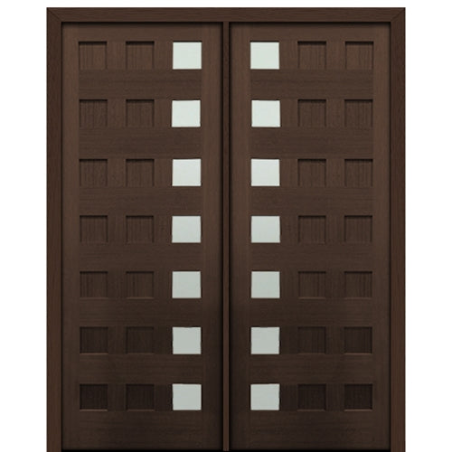 72" X 96" Tall Carlo 7-Lite Modern Mahogany Entry Double Door with Clear Glass