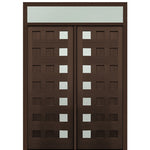 Prehung 72" X 96" Tall Carlo 7-Lite Modern Mahogany Entry Double Door and Transom With Clear Glass