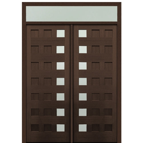 Prehung 72" X 96" Tall Carlo 7-Lite Modern Mahogany Entry Double Door and Transom With Clear Glass