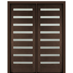 72" X 96"Tall Carlo 8-Lite Horizontal Lite Modern Mahogany Entry Double Door with Clear Glass