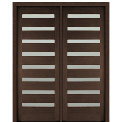 72" X 96"Tall Carlo 8-Lite Horizontal Lite Modern Mahogany Entry Double Door with Clear Glass