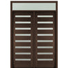 Prehung 72" X 96" Tall Carlo 8-Lite Horizontal Lite Modern Mahogany Entry Double Door with Transom with Clear Glass