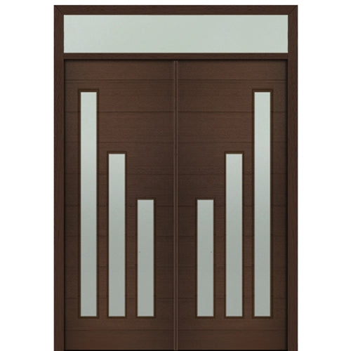 Prehung 72" X 96" Tall Flores 3-Lite Modern Mahogany Entry Double Door with Transom