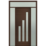 Prehung 36" X 96" Tall Flores 3-Lite Modern Mahogany Entry Door with Two Sidelite and Transom