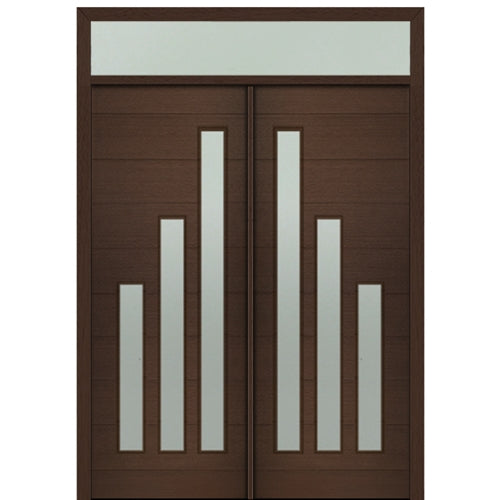 Prehung 72" X 96" Tall Flores 3-Lite Modern Mahogany Entry Double Door with Transom