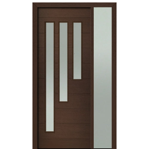Prehung 36" X 96" Tall Flores 3-Lite Modern Mahogany Entry Door with One Sidelite