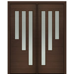 72" X 96" Tall Flores 3-Lite Modern Mahogany Entry Double Door with Sandblasted IG Low E Glass
