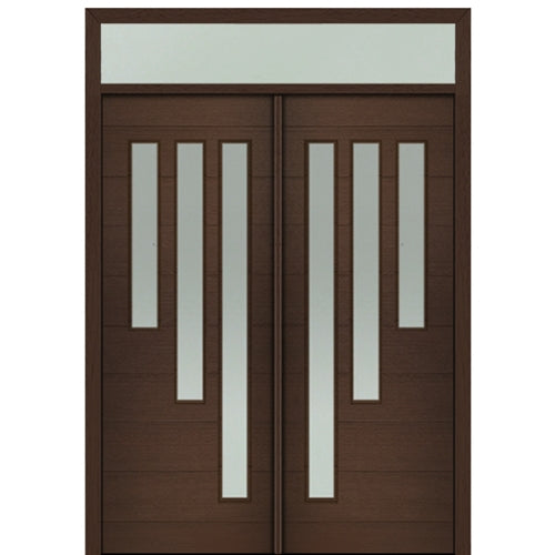 Prehung 72" X 96" Tall Flores 3-Lite Modern Mahogany Entry Double Door with Transom