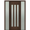 Prehung 36" X 96" Tall Flores 3 Lite Vertical Lite Modern Mahogany Entry Door with Two Sidelite