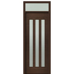 Prehung 36" X 96" Tall Flores 3 Lite Vertical Lite Modern Mahogany Entry Door with 12" Transom