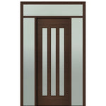 Prehung 36" X 96" Tall Flores 3-Lite Vertical Lite Modern Mahogany Entry Door with Two Sidelite and Transom
