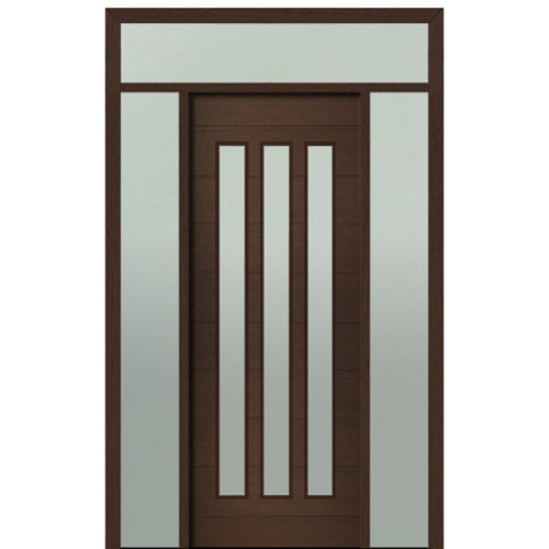 Prehung 36" X 96" Tall Flores 3-Lite Vertical Lite Modern Mahogany Entry Door with Two Sidelite and Transom