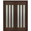 72" X 96" Tall Flores 3-Lite Vertical Lite Modern Mahogany Entry Double Door with Sandblasted IG Low E Glass
