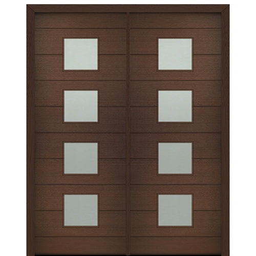 72" X 96" Tall Flores 4 Lite Square Lite Modern Mahogany Entry Double Door