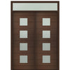 Prehung 72" X 96" Tall Flores 4 Lite Square Lite Modern Mahogany Entry Double Door with Transom