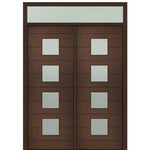 Prehung 72" X 96" Tall Flores 4 Lite Square Lite Modern Mahogany Entry Double Door with Transom