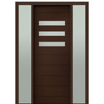 Prehung 36" X 96" Tall Luca 3 Lite Horizontal Lite Modern Mahogany Entry Door with Two Sidelite