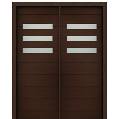 72" X 96" Tall Luca 3 Lite Horizontal Lite Modern Mahogany Entry Double Door