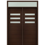 Prehung 72" X 96" Tall Luca 3 Lite Horizontal Lite Modern Mahogany Entry Double Door with Transom