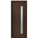 36" X 96" Tall Milan Thin Lite (Right) Modern Mahogany Entry Door with Sandblasted IG Glass