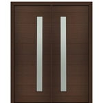 72" X 96" Tall Milan Thin Lite (Right) Modern Mahogany Entry Double Door with Sandblasted IG Low E Glass