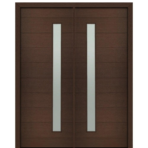 72" X 96" Tall Milan Thin Lite (Right) Modern Mahogany Entry Double Door with Sandblasted IG Low E Glass