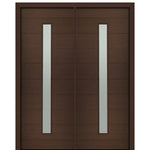 72" X 96" Tall Milan Thin Lite Modern Mahogany Entry Double Door with Sandblasted IG Low E Glass