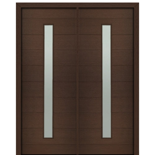 72" X 96" Tall Milan Thin Lite Modern Mahogany Entry Double Door with Sandblasted IG Low E Glass